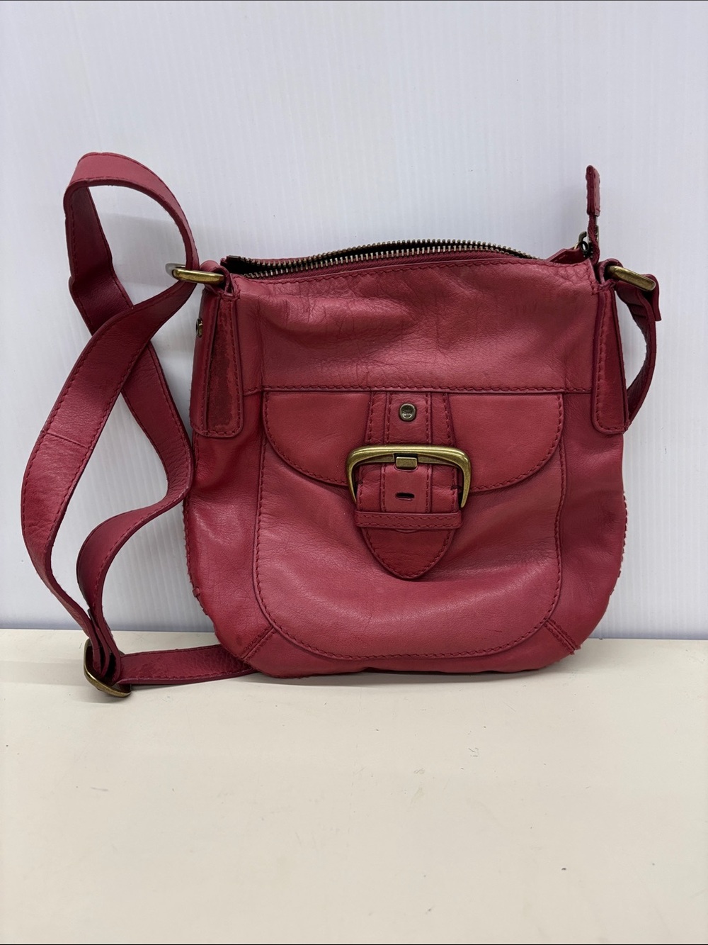 Fossil Rose Leather Buckle Crossbody Bag